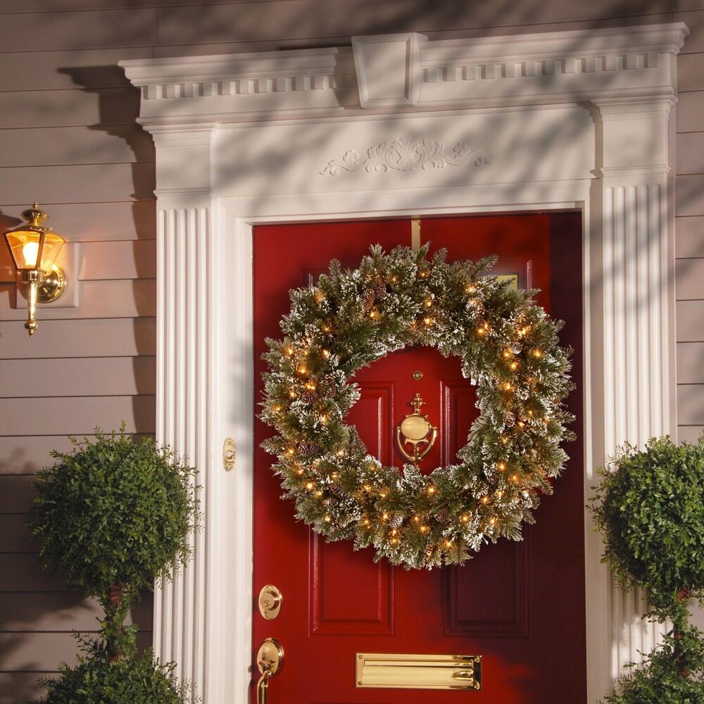 National Tree Company 30" Glittery Bristle Pine Pre-Lit Christmas Wreath